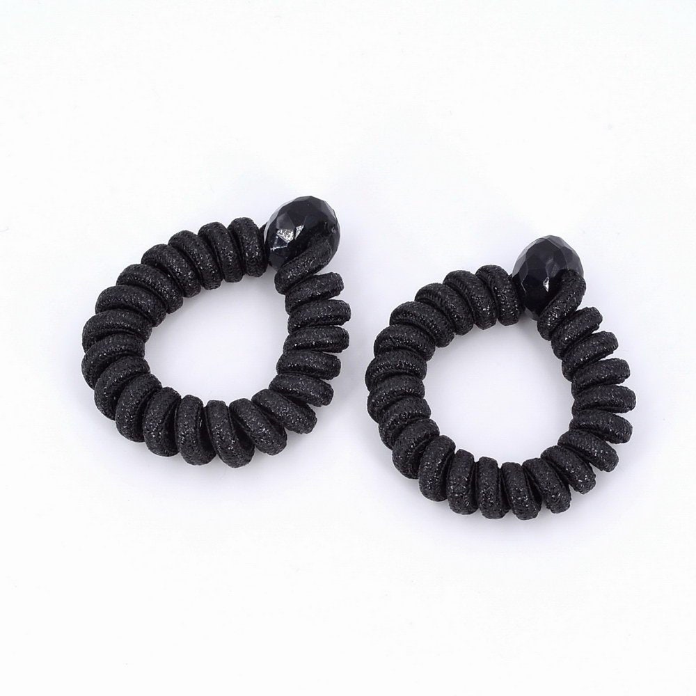 2 Gedrehte Spiralgummis Aus Polyestergarn Wie Telefondraht, Haaraccessoire - Schwarz von CreativeCornerParis
