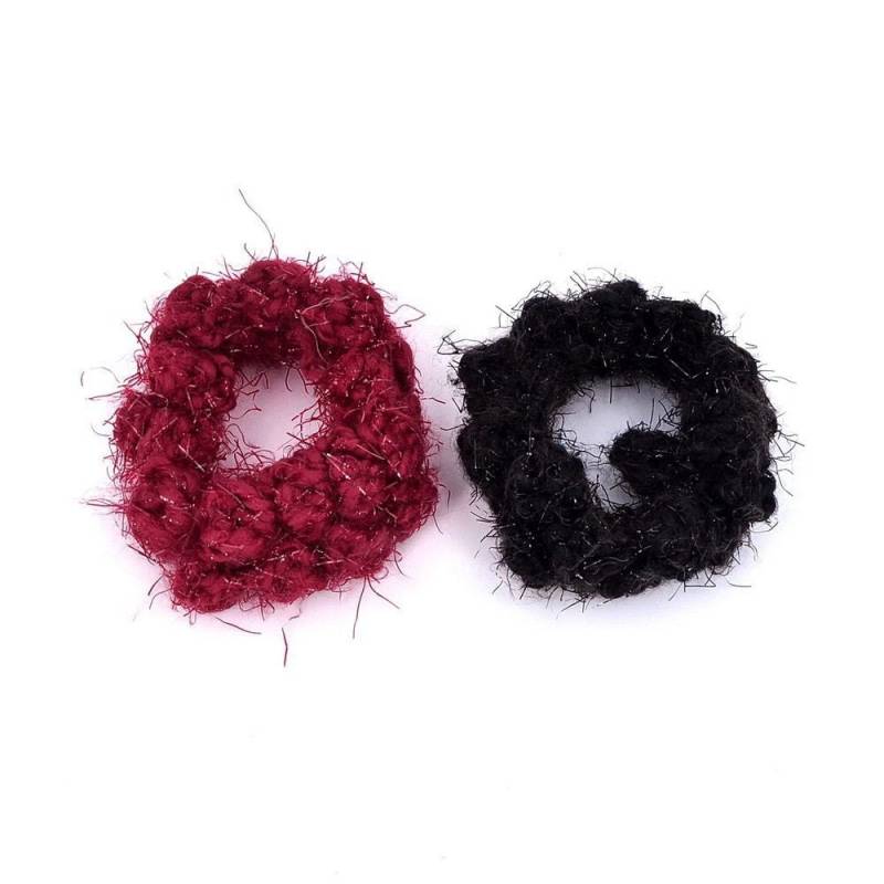 2 Glänzende Haargummis Aus Gehäkeltem Stoff in Rot Und Schwarz von CreativeCornerParis