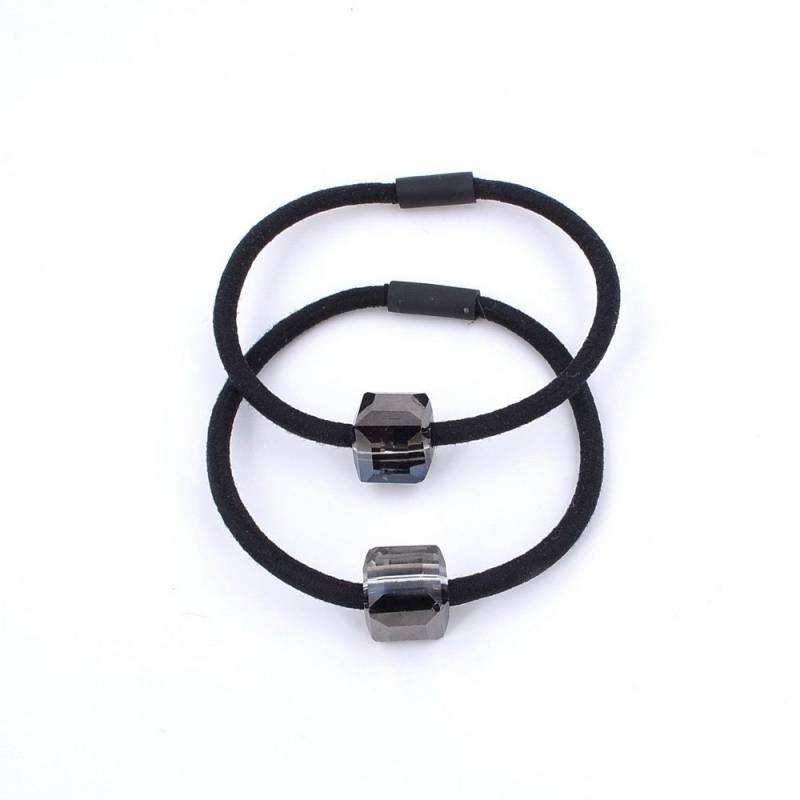 2 Haargummis Mit Schwarzem Kristallwürfel, Haaraccessoire von CreativeCornerParis