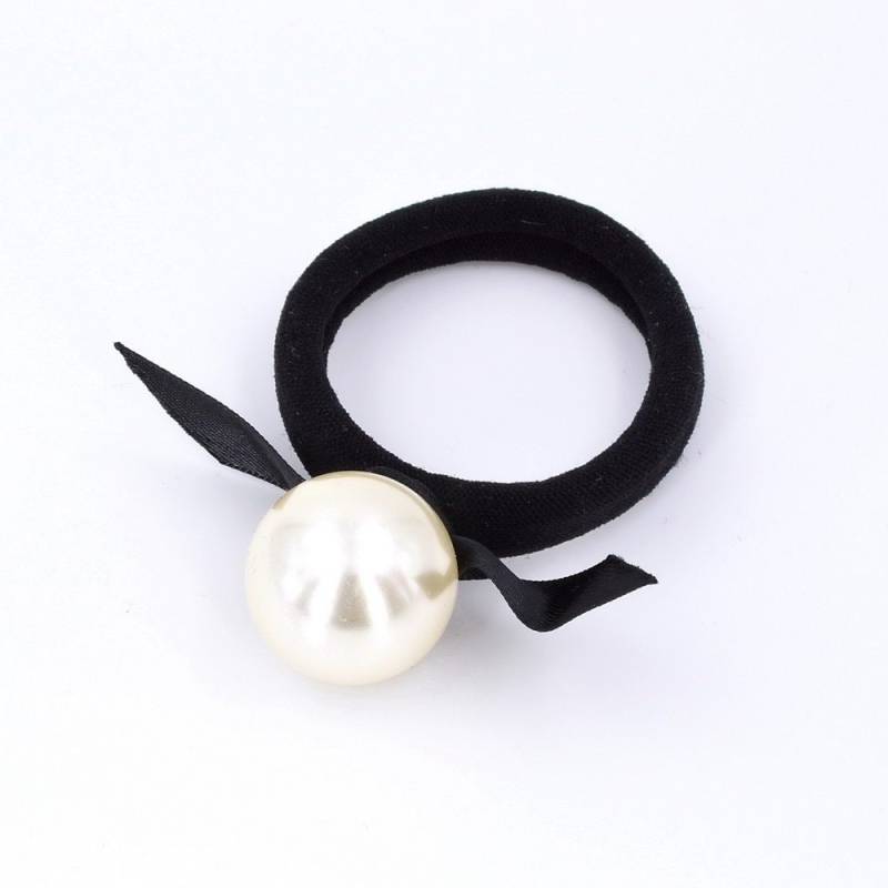 2 Schwarze Haargummis Mit Großer Perlenperle, Haar-Accessoire von CreativeCornerParis