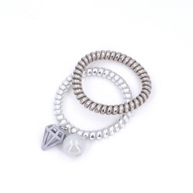 Haargummis, Gedrehte Telefondraht-Anhängerperlen, 2Er-Set, Grau von CreativeCornerParis