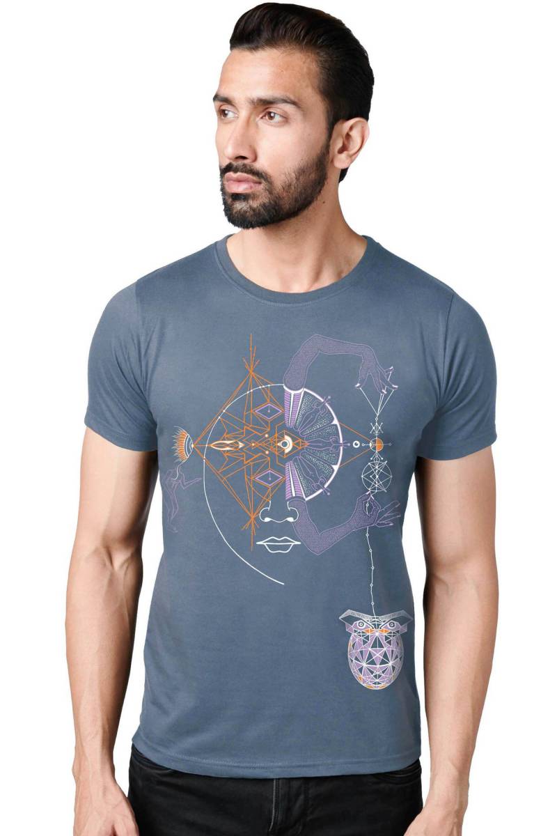 Herren Psychedelic T-Shirt - Grafik-T-Shirts Golden Spiral Fibonacci Alles Sehen Auge-Bildschirm Druck Cyberpunk Fraktale Kunst von CreativeCult
