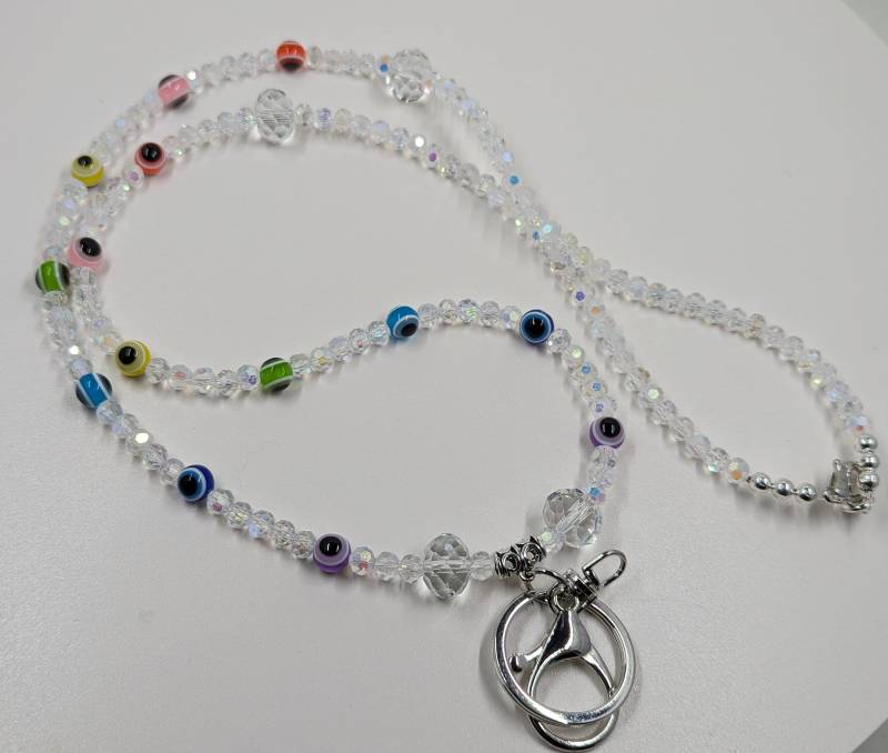 Verkauf Rainbow Evil Eyes Badge I.d. Bling Designer Lanyard 36 "Ab Kristalle Accessoire Schüler Lehrer Krankenschwester Schutz Amulett Talisman von CreativeDesignsByVMS