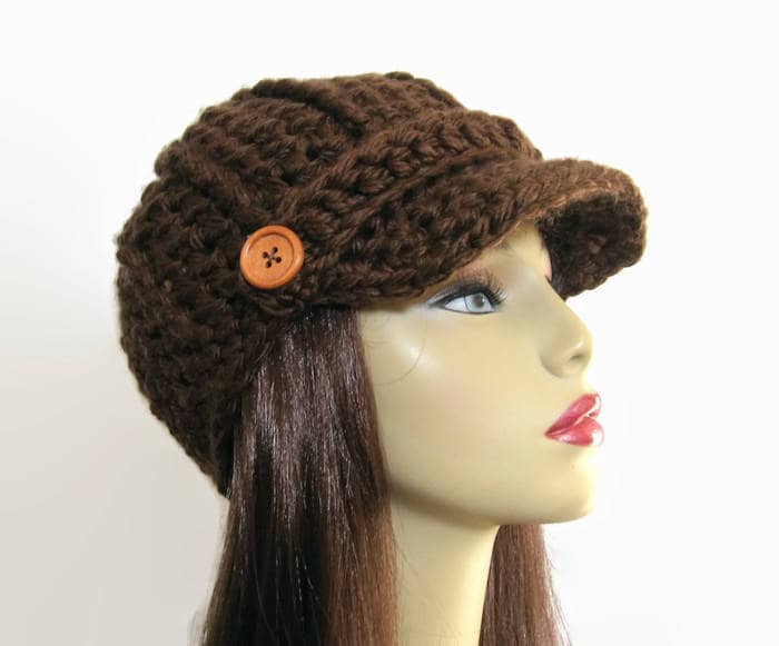 Braune Schiebermütze Häkeln Braun Strickmütze Mit Schirm von CreativeDesignsbyAmi