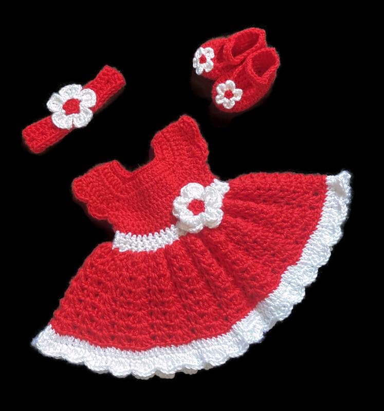 Rotes Baby-Mädchen Kleid Weihnachten Baby-Set Gestrickt Rotes Babykleid Rot Gehäkeltes von CreativeDesignsbyAmi
