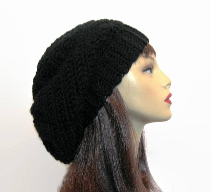 Schwarz Slouchy Beanie Häkeln Slouch Hut Oversized Hat Strickmütze Häkeln Damen Tam Slouchy von CreativeDesignsbyAmi