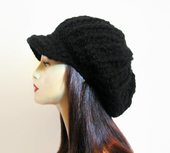 Schwarzer Häkelhut Dreadlocks Schiebermütze Schwarz Gehäkelt Rasta Häkelmütze Mit Schirm von CreativeDesignsbyAmi