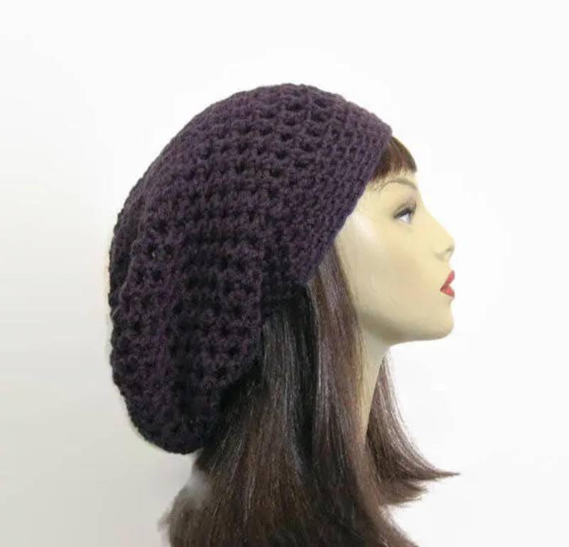 Slouch Mütze Dunkel Lila Häkelhut Dreadlocks Häkelmütze Strickmütze Damen Slouchy Tam Oversized Beanie Rasta von CreativeDesignsbyAmi