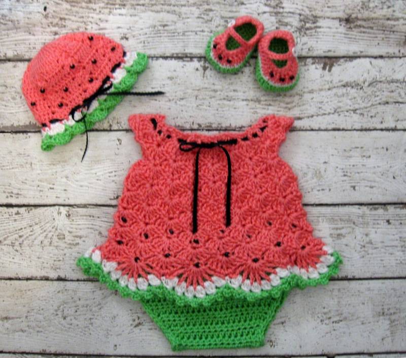 Wassermelone Gehäkelte Baby Kleid Set Preemie Neugeborene Gestrickt Säugling Baby-Dusche-Geschenk Nach Hause Kommen Outfit von CreativeDesignsbyAmi
