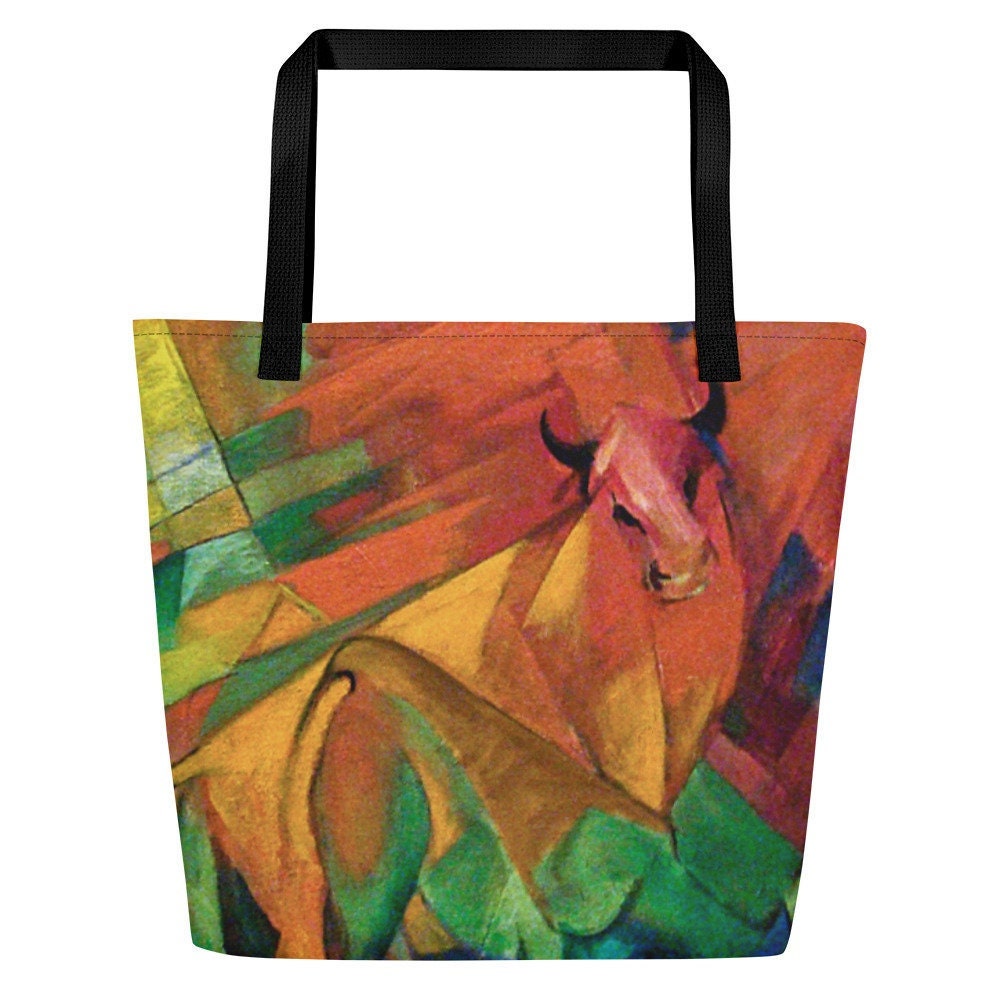 Große Designer-Einkaufstasche, Geschenk Für Sie, Geburtstagsgeschenk, Franz Marc Kunstdruck Einkaufstasche, Polyester Strandtasche von CreativeDesignzbyEm