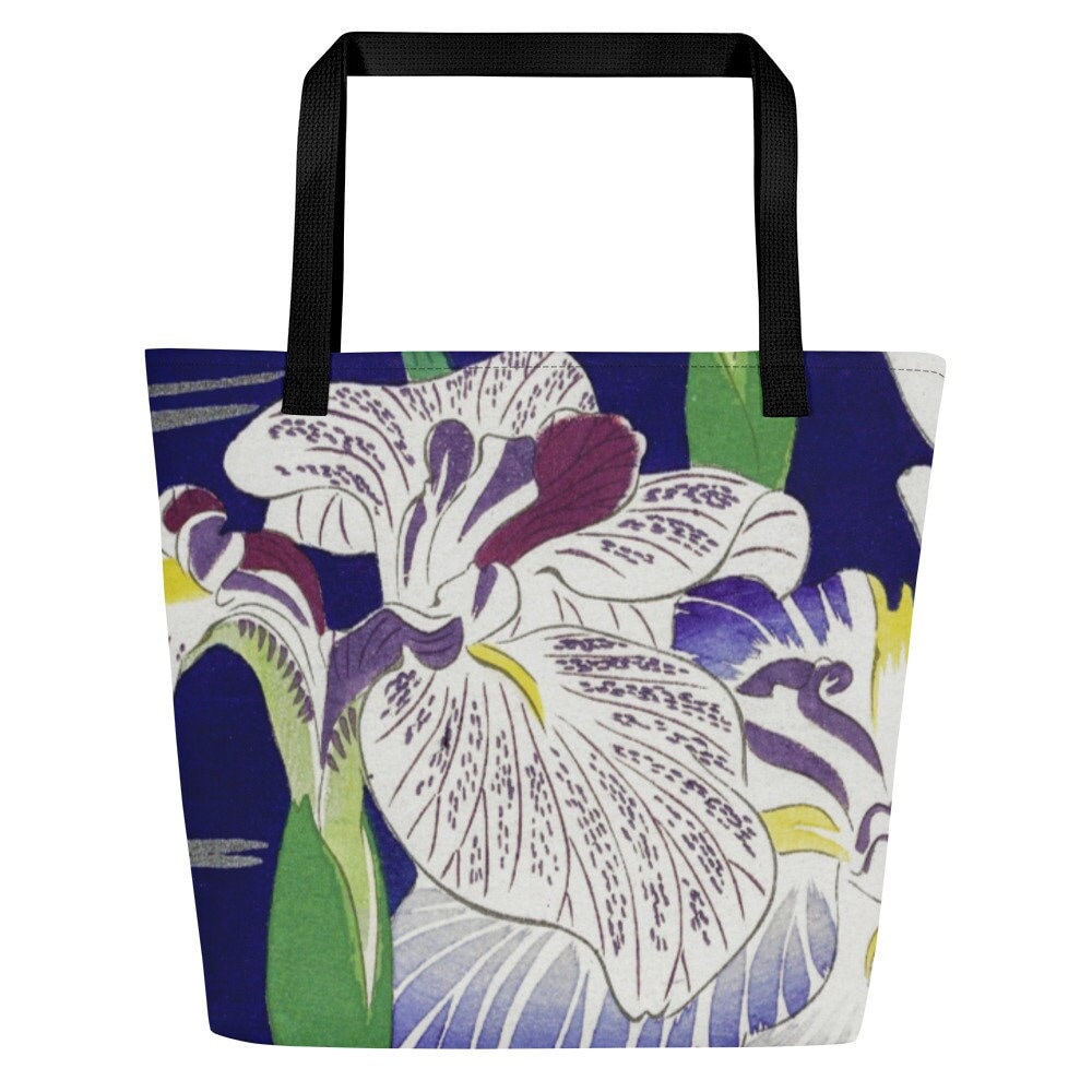 Irises Art Print Riesige Designer-Einkaufstasche, Geschenk Für Sie, Geburtstagsgeschenk, Kogyo Tsukioka Kunstdruck-Einkaufstasche von CreativeDesignzbyEm