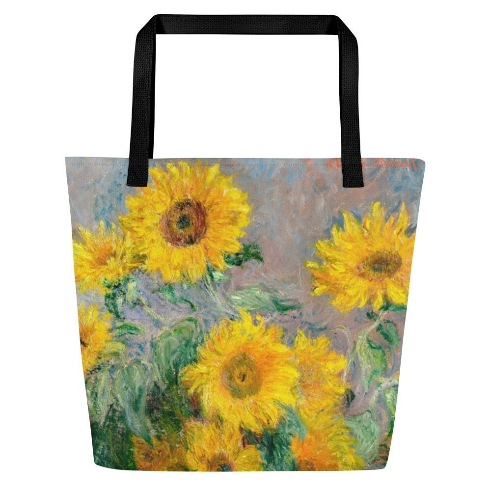 strauß Sonnenblumen Kunstdruck Große Designer Einkaufstasche, Geschenk Für Sie, Geburtstagsgeschenk, Claude Monet Kunstdruck-Einkaufstasche von CreativeDesignzbyEm