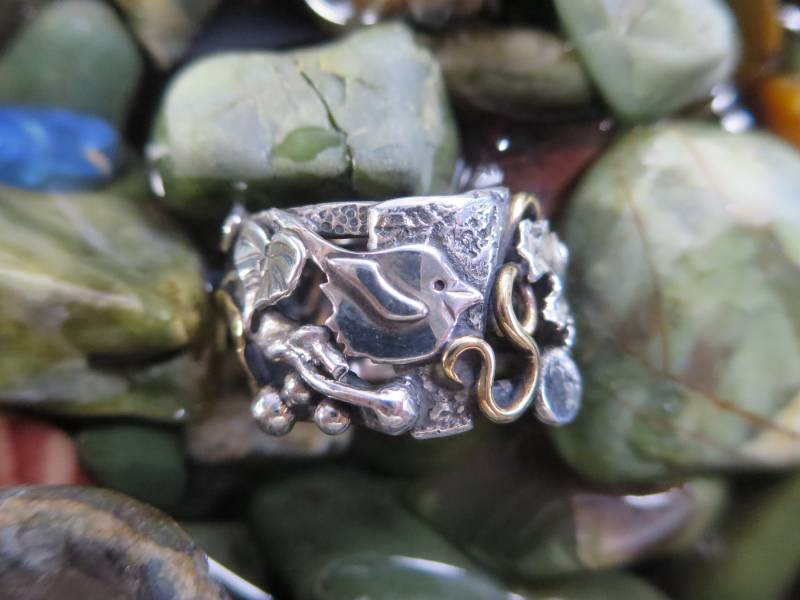 sterling Silber Brutalist Collage Ring Gr. 6, Early Bird Mixed Metal von CreativeEddy