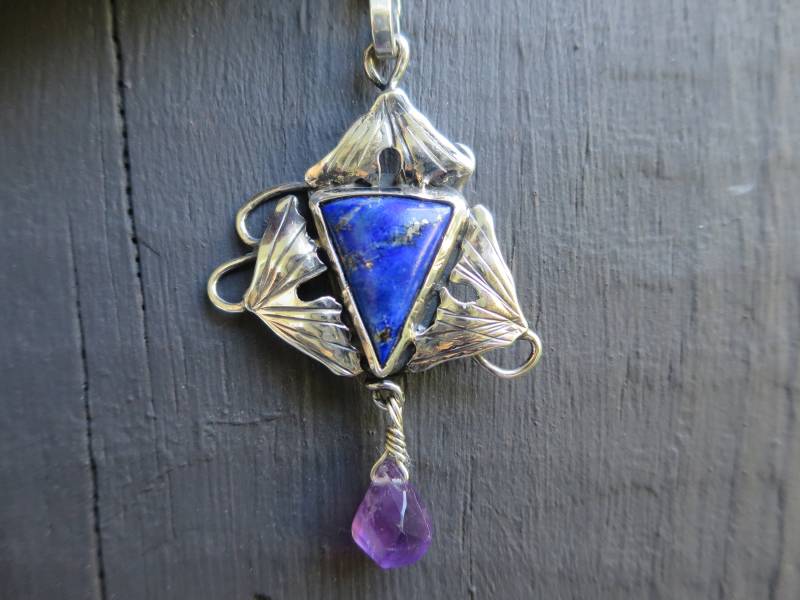 sterling Silber Ginkgo Blatt Anhänger Lapis Und Edelstein Amethyst sterling Silber Ginkgo Blatt Anhänger Lapis Und Edelstein Amethyst von CreativeEddy
