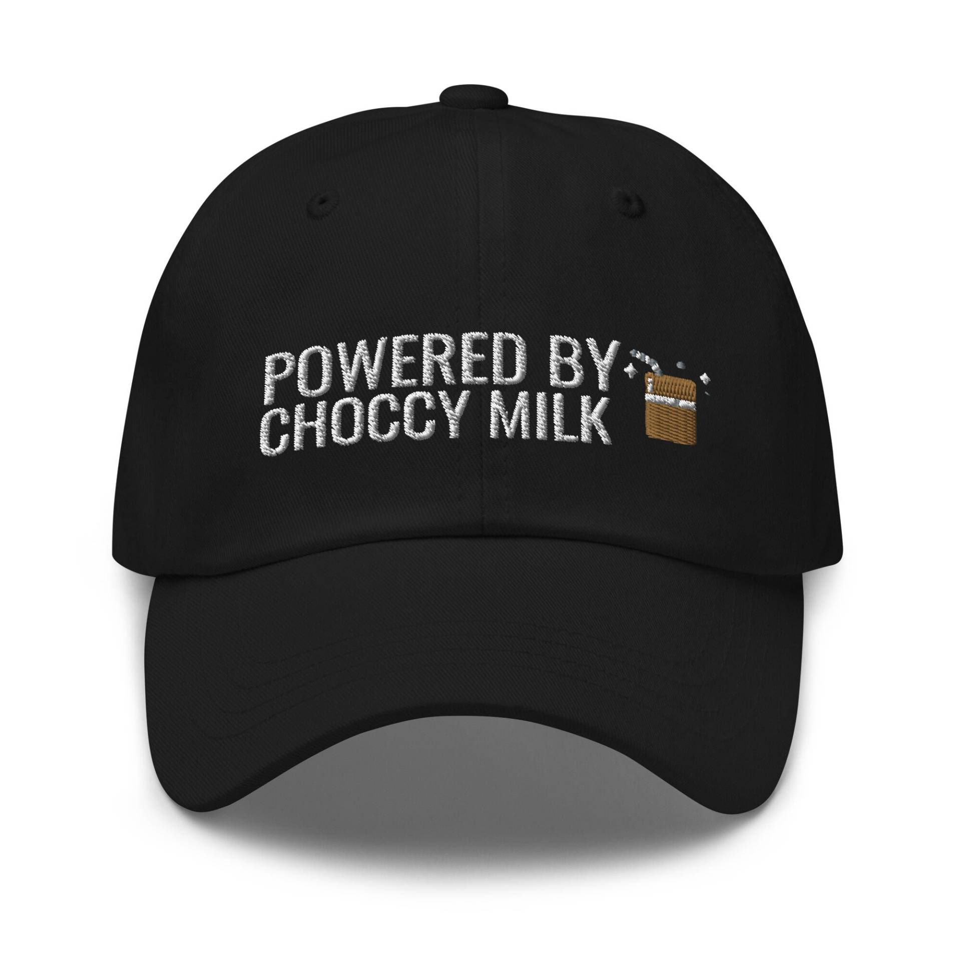 Powered By Choccy Milk, Bestickte Mütze, Baseballmütze, Papa Hut, Schokoladenmilch, Meme Chocky von CreativeHats4You