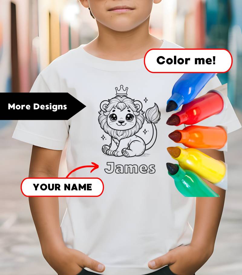 Custom Kids Shirt Name Personalized Colour in Activity T-Shirt With Washable Pens Birthday Gift Customized Coloring von CreativeHeavenPlace