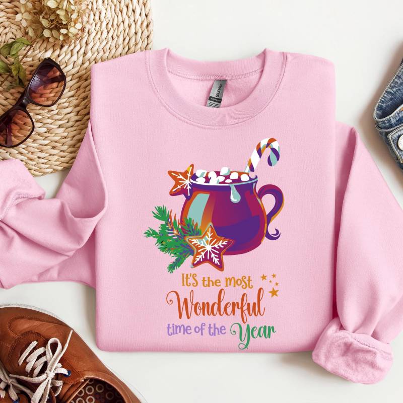 Sweatshirt Hot Cacao, Most Wonderful Time Of The Year, Unisex, Round Neck, Christmas Cookies, Candy Cane, Marshmallows, Mug, Cup, Winter von CreativeMaterial