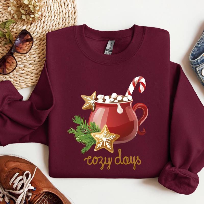 Sweatshirt Hot Cacao Cozy Days Unisex, Round Neck, Winter, Christmas Cookies, Fir Branch, Candy Cane, Marshmallows, Cozy, Tea Time, Advent von CreativeMaterial