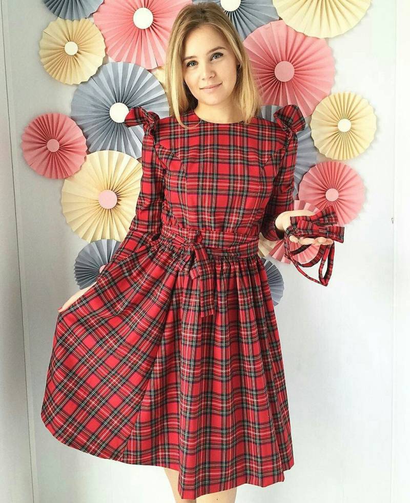 Tartan Stillkleid Kariertes Lässiges Ausgestelltes Kleid Mit Langen Ärmeln Partykleid Jeden Tag Kariertes von CreativeStudiDesigns
