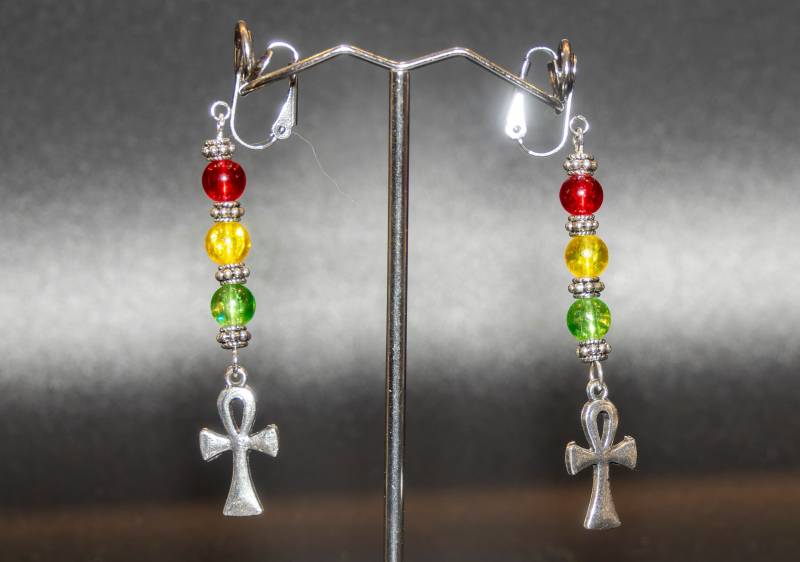 Ankh-Ohrclips Mit Glas - Und Tibetperlen von CreativebeadcraftDE