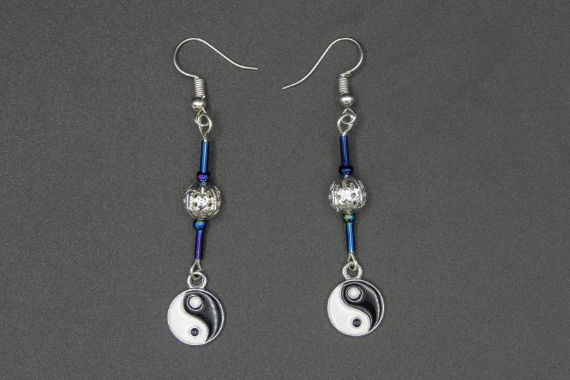 Ohrringe Mit Glas - Und Metallperlen Im Tibet-stil Yin-Yang-Charm von CreativebeadcraftDE