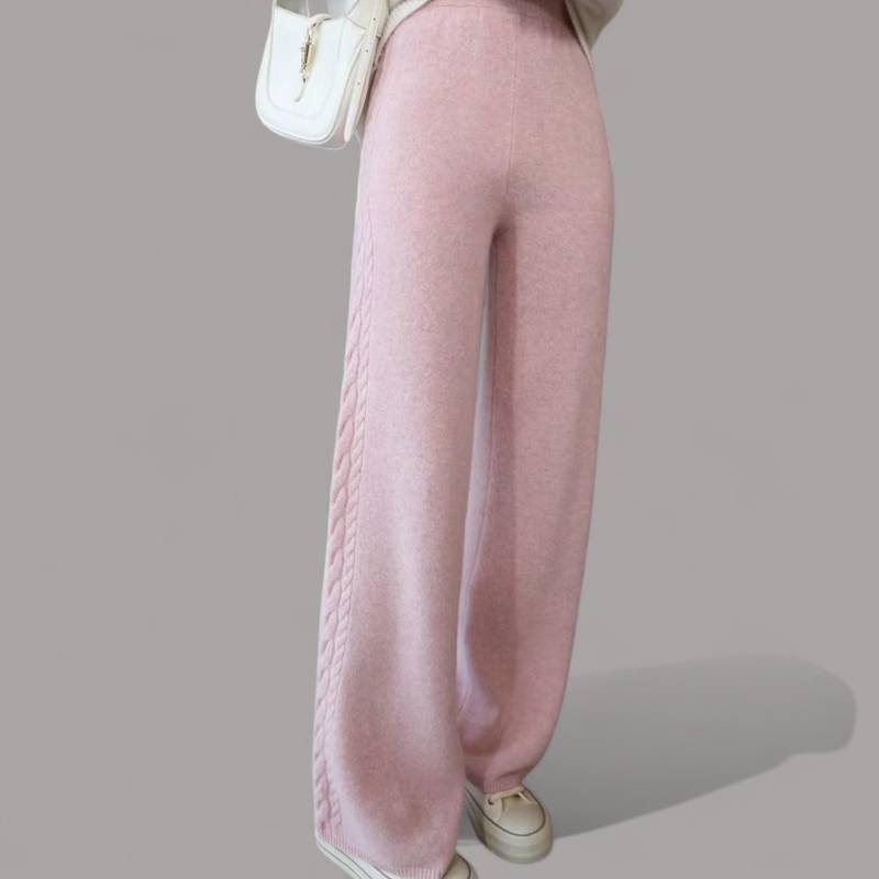 Merinowolle Hose Mit Weitem Bein - Lose Strickhose Für Damen Twist Flower Design, Herbst Winter Warme Strickware Merinowolle Hose Mit Weitem Bein - Lose Strickhose Für Damen Twist Flower Design, Herbst Winter Warme Strickware von CreativesBCo
