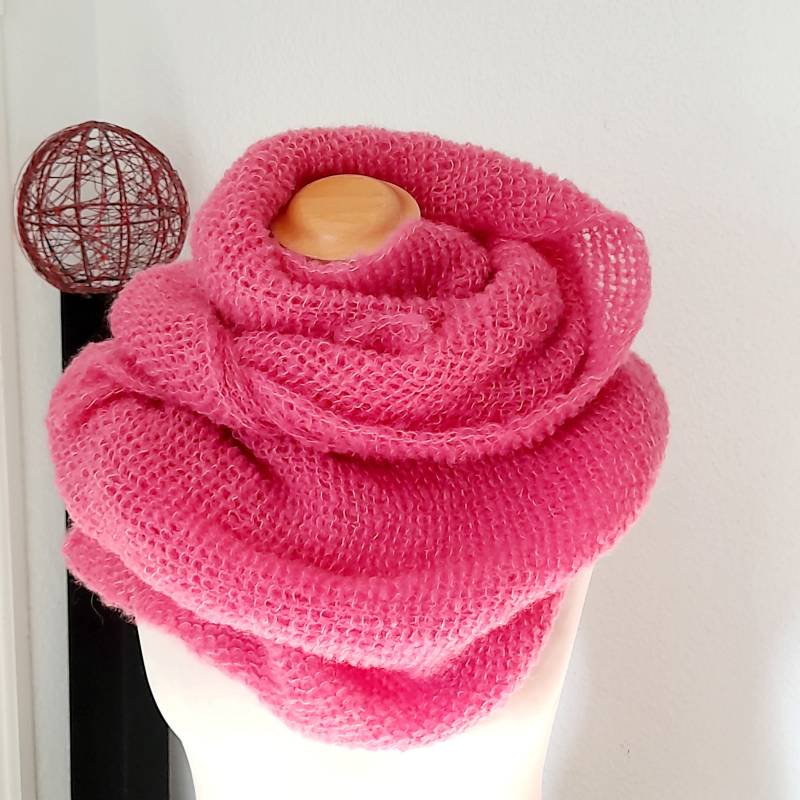 Alpaka Seide Dreieckstuch Pink Handgestrickt von Creativstoffe