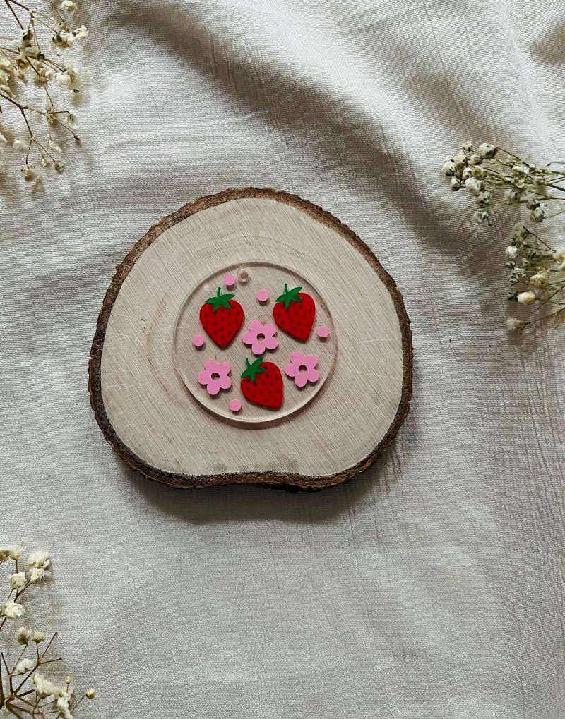 Sommerliche Schlüsselanhänger Mit Frucht - Bunt Zitrone Erdbeeren Und Blumen Fruchtig -Acryl Creativverliebt von Creativverliebt