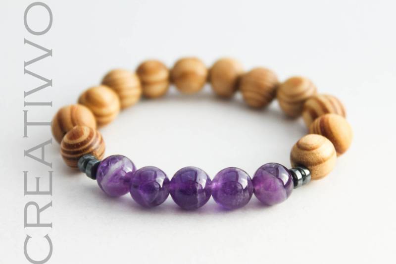 8 Mm Amethyst Armband & Holz Edelstein Armband, Damen Handgemachtes 8 Mm Amethyst Armband & Holz Edelstein Armband, Damen Handgemachtes von Creativvo