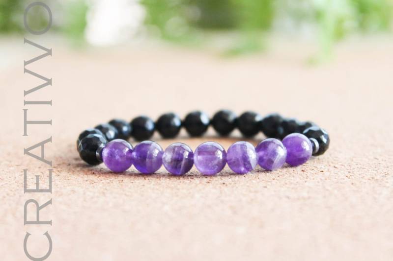 8 Mm Amethyst & Black Matte Onyx Armband - Edelstein Armband, Damen Handgemachtes 8 Mm Amethyst & Black Matte Onyx Armband - Edelstein Armband, Damen Handgemachtes von Creativvo