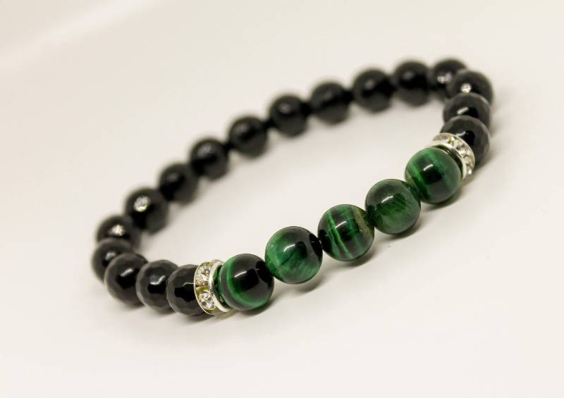 8 Mm Grün Tigerauge Armband Bracelet Onyx Damen Perlenarmband Für Frauen Stretch-Armband von Creativvo