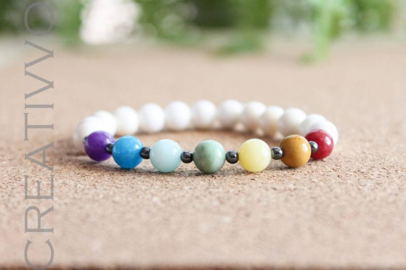 8mm Chakra Armband, Hämatit, Nephrit & Perlmutt - Herren Damen Edelstein Perlen Armband 8mm Chakra Armband, Hämatit, Nephrit & Perlmutt - Herren Damen Edelstein Perlen Armband von Creativvo