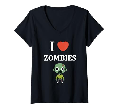 Damen Little Zombie Funny Halloween Dead i Love Zombies T-Shirt mit V-Ausschnitt Damen Little Zombie Funny Halloween Dead i Love Zombies T-Shirt mit V-Ausschnitt von Creature zombies simple zombie
