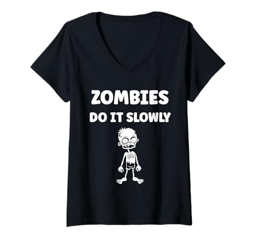Damen Little Zombies Halloween Dead Slowly Zombie T-Shirt mit V-Ausschnitt von Creature zombies simple zombie