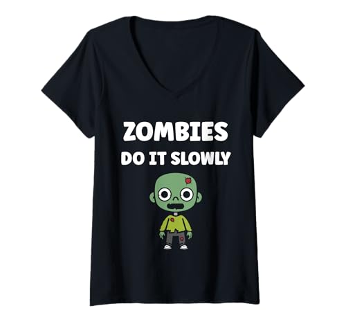 Damen Little Zombies Halloween Dead Slowly Zombie T-Shirt mit V-Ausschnitt Damen Little Zombies Halloween Dead Slowly Zombie T-Shirt mit V-Ausschnitt von Creature zombies simple zombie