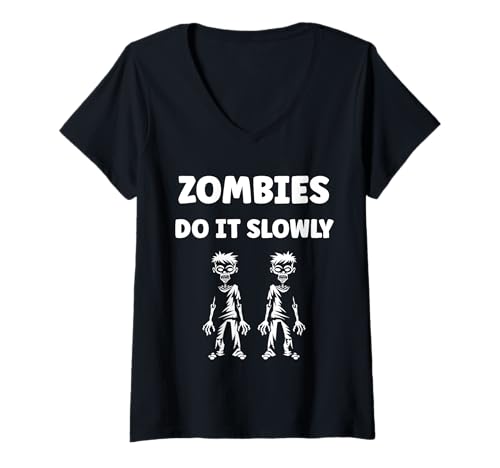 Damen Little Zombies Halloween Dead Slowly Zombie T-Shirt mit V-Ausschnitt Damen Little Zombies Halloween Dead Slowly Zombie T-Shirt mit V-Ausschnitt von Creature zombies simple zombie