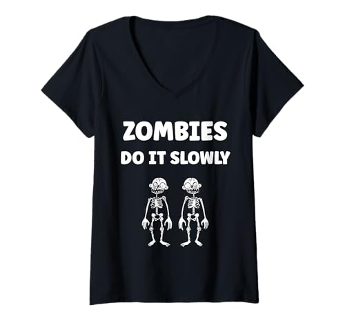 Damen Little Zombies Halloween Dead Slowly Zombie T-Shirt mit V-Ausschnitt Damen Little Zombies Halloween Dead Slowly Zombie T-Shirt mit V-Ausschnitt von Creature zombies simple zombie