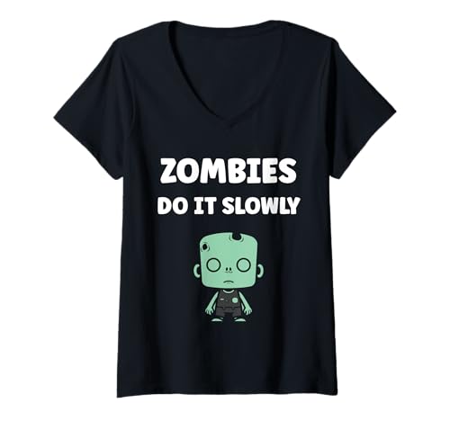 Damen Little Zombies Halloween Dead Slowly Zombie T-Shirt mit V-Ausschnitt von Creature zombies simple zombie