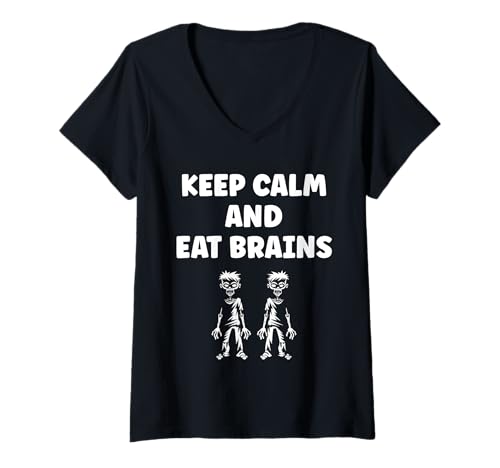 Damen Little Zombies Halloween Dead eat Brains Zombie T-Shirt mit V-Ausschnitt Damen Little Zombies Halloween Dead eat Brains Zombie T-Shirt mit V-Ausschnitt von Creature zombies simple zombie