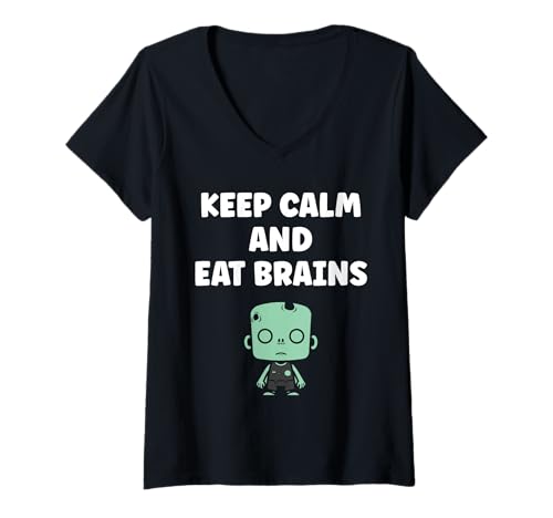 Damen Little Zombies Halloween Dead eat Brains Zombie T-Shirt mit V-Ausschnitt Damen Little Zombies Halloween Dead eat Brains Zombie T-Shirt mit V-Ausschnitt von Creature zombies simple zombie