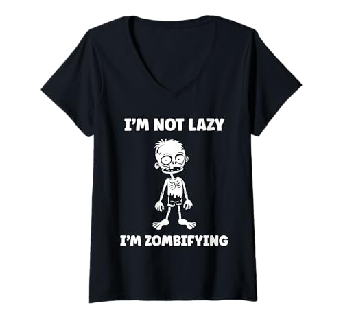 Damen Little Zombies Halloween Dead not Lazy I'm a Zombie T-Shirt mit V-Ausschnitt Damen Little Zombies Halloween Dead not Lazy I'm a Zombie T-Shirt mit V-Ausschnitt von Creature zombies simple zombie