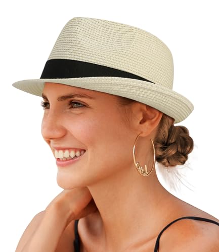 Creekstone Sonnenhüte für Damen Fedora & Trilby-Hüte für Herren Sommer Strohhut (DE/NL/SE/PL, Alphanumerisch, L, Elfenbein) von Creekstone