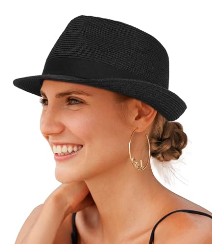 Creekstone Sonnenhüte für Damen Fedora & Trilby-Hüte für Herren Sommer Strohhut (DE/NL/SE/PL, Alphanumerisch, M, SCHWARZ) von Creekstone
