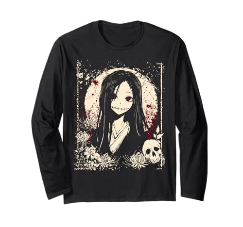 Dark Anime Girl Japanese Horror Creepy Floral Gothic Langarmshirt Dark Anime Girl Japanese Horror Creepy Floral Gothic Langarmshirt von Creepy Anime Aesthetic Horror Manga Fans Tee