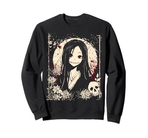 Dark Anime Girl Japanese Horror Creepy Floral Gothic Sweatshirt Dark Anime Girl Japanese Horror Creepy Floral Gothic Sweatshirt von Creepy Anime Aesthetic Horror Manga Fans Tee