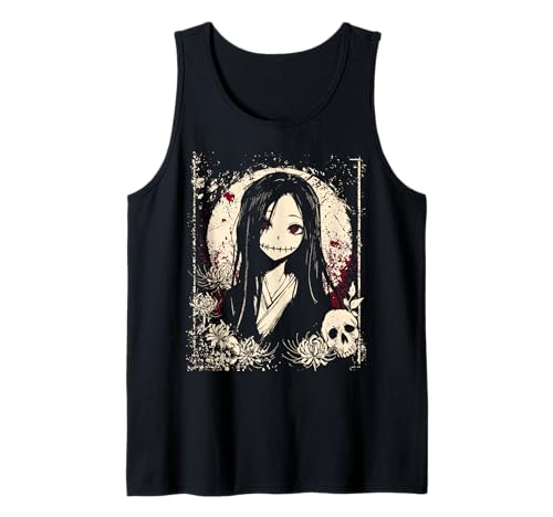 Dark Anime Girl Japanese Horror Creepy Floral Gothic Tank Top von Creepy Anime Aesthetic Horror Manga Fans Tee