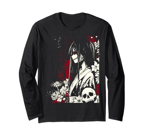 Gothic Yandere Japanese Girl Horror Anime Goth Langarmshirt von Creepy Anime Aesthetic Horror Manga Fans Tee
