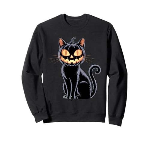 Gruselige Halloween Schwarze Katze Kürbis Jack-O-Lantern Männer Frauen Sweatshirt von Creepy Black Cat Jack-O-Lantern Halloween Kids