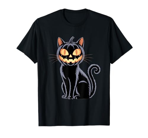 Gruselige Halloween Schwarze Katze Kürbis Jack-O-Lantern Männer Frauen T-Shirt von Creepy Black Cat Jack-O-Lantern Halloween Kids