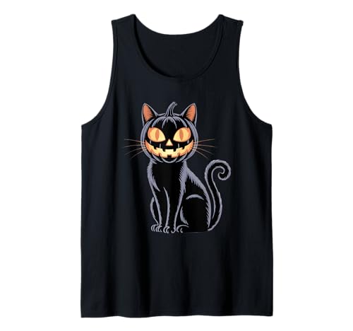 Gruselige Halloween Schwarze Katze Kürbis Jack-O-Lantern Männer Frauen Tank Top von Creepy Black Cat Jack-O-Lantern Halloween Kids